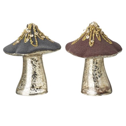 Standing Mushrooms with Gold Sequin Top, 10.5cm