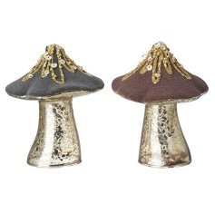 Standing Mushrooms with Gold Sequin Top, 10.5cm