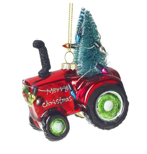 Red Glass Hanging Tractor Decoration