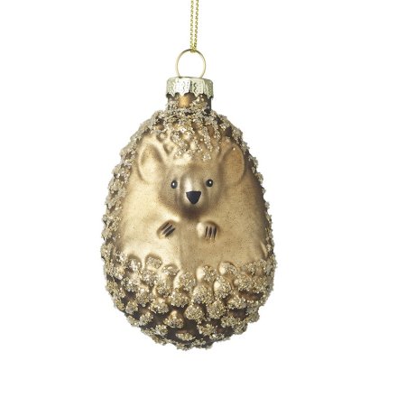 Gold Hedgehog Fir Cone Hanging Deco, 8.5cm