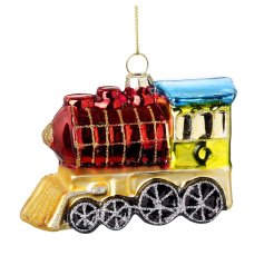 Young train lover? This hanging glass train bauble is just for you! A sure favorite in any holiday decor. 