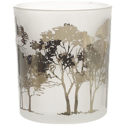 Tree Scene Frosted Glass Tea light Holder,10cm