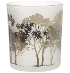 Tree Scene Frosted Glass Tea light Holder,10cm