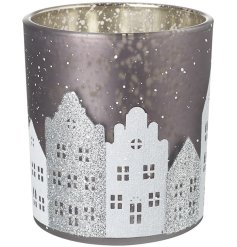 Xmas Candle Holder with House Design, 8cm