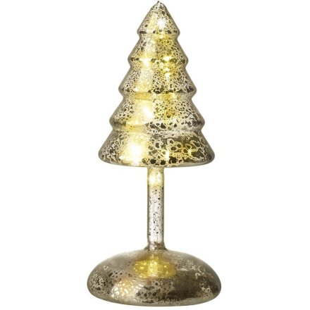 Light Up Glass Gold Mottled Christmas Tree Deco, 20cm