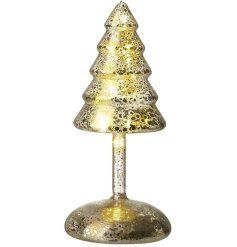Xmass Glass Gold Light Up Mottle Tree Deco, 20cm