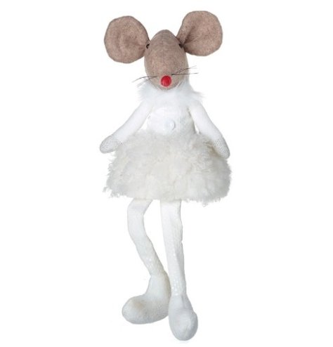 White Fabric Mouse In Dress, 46cm 
