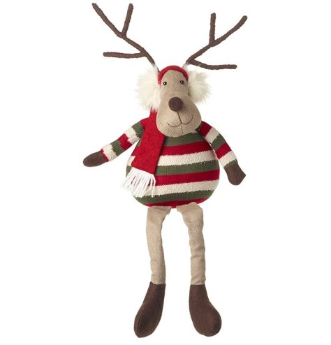 Dangle Legs Reindeer w Stripy Jumper