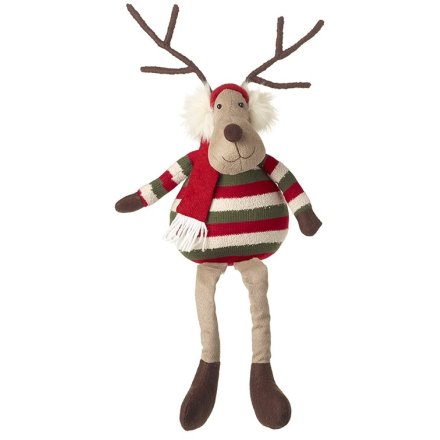 Tall Sitting Reindeer In Stripy Jumper, 69cm