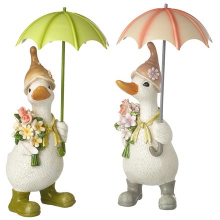 Ducks W/ Flowers & Umbrella, 20cm