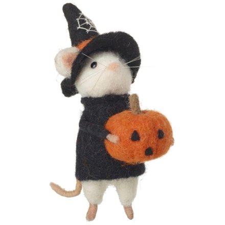 Felt Mouse Witch W/Pumpkin