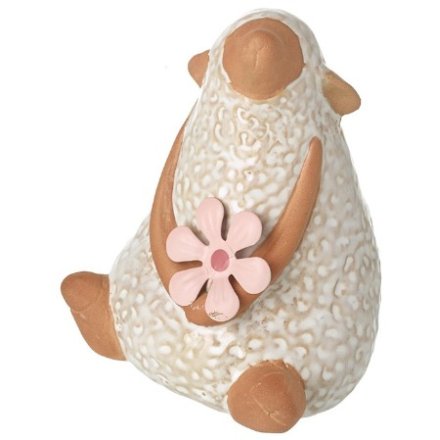 Sitting Sheep With Flower, 11.7cm
