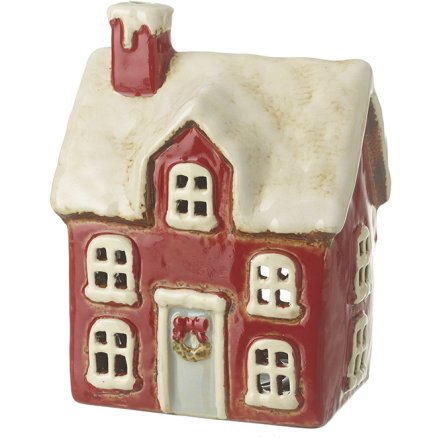 Red Ceramic Christmas House, 16.5cm