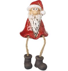 Traditional shelf sitting santa with dangly rope legs, perfect for the holiday season