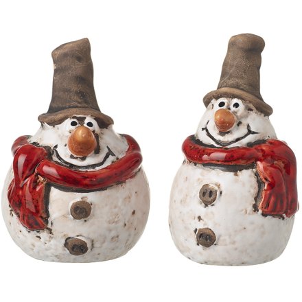 6.9cm Rustic Ceramic Snowman Decoration, 2/A