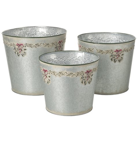 Set of 3 Silver Embossed Decal Buckets 