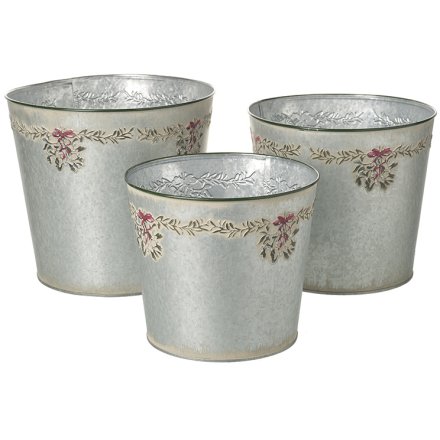 Silver Decorated Bucket Set of 3