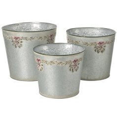 Silver Decorated Bucket Set of 3