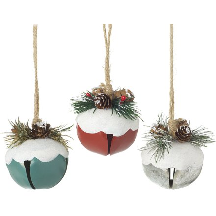Fir Cone Topped Hanging Bells 3/a