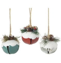 Fir Cone Topped Hanging Bells 3/a