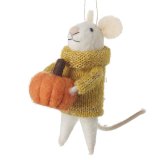An adorable felt mouse decoration with knitted jumper and pumpkin. Complete with hanger.