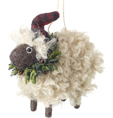Wooly Sheep w/ Wreath Hanger 11.5cm