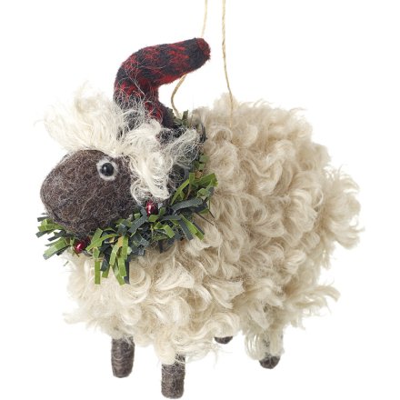 Hanging Sheep With Wreath, 11.5cm