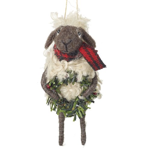 Festive Sheep With Wreath & Scarf