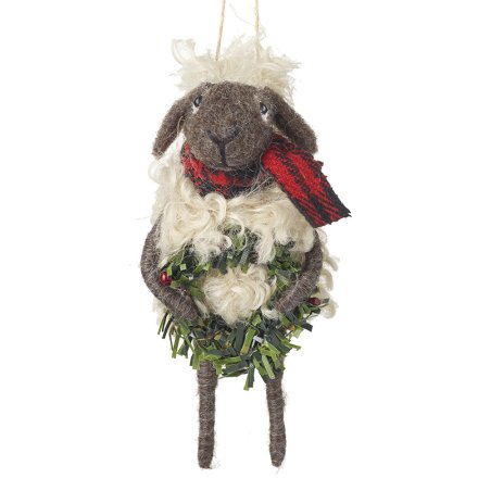 Festive Sheep With Wreath & Scarf, 13cm