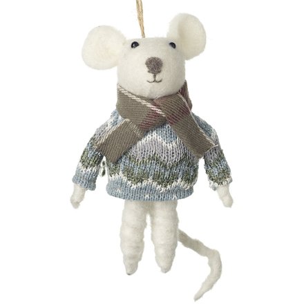 Mouse In Wooly Jumper & Scarf Hanger, 16cm