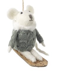 Fur Skiing Mouse In Grey Jumper
