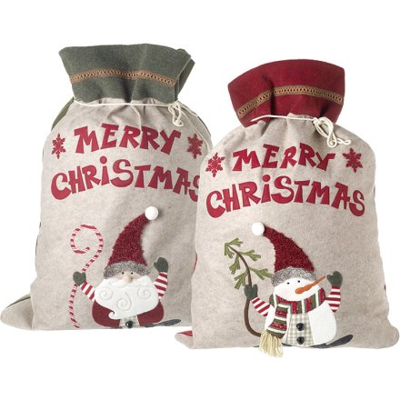 2/A Merry Christmas Santa & Snowman Sacks, 90cm