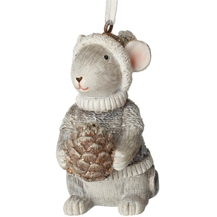 Hanging Mouse Decor with Pinecone, 7cm