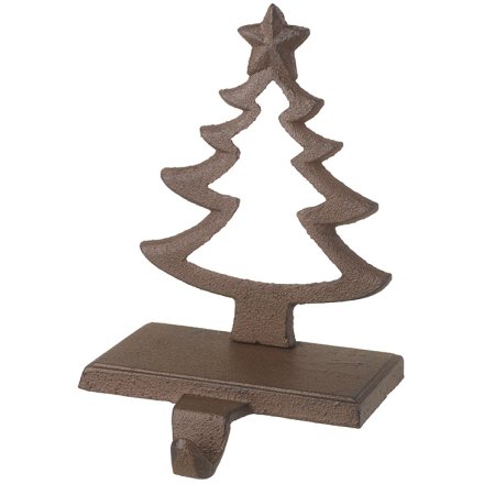 Christmas Tree Cast Iron Hook Stocking Holder, 16cm