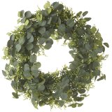 A rustic green foliage wreath dressed with artificial green foliage.