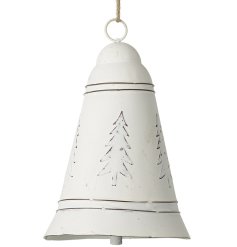Medium White Hanging Bell Deco, 15cm 