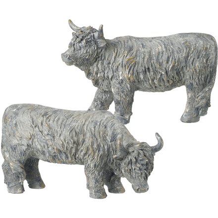 2/A Stone Coloured Highland Cow Ornament, 30cm