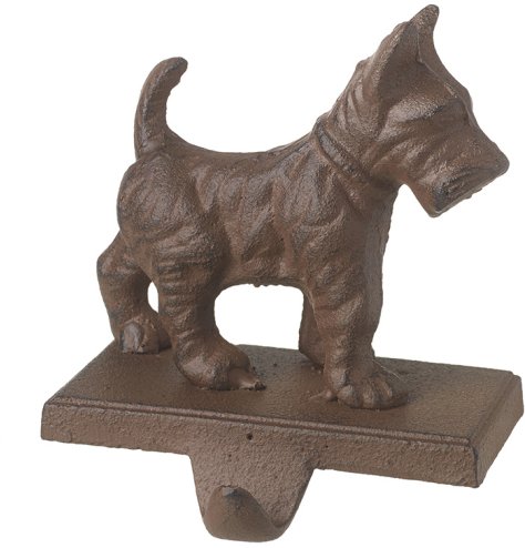 A unique cast iron hook with a scottie dog design. Perfect for hanging stockings!