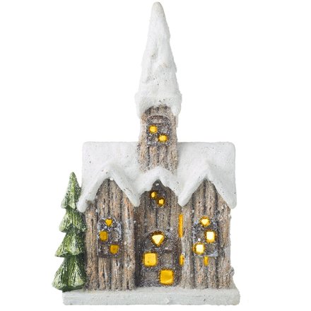 LED Snowy House With Tree, 21.5cm