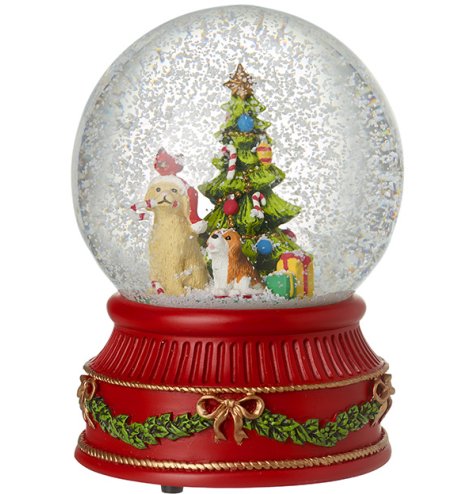 Musical Tree & Dog Snow Globe 16cm