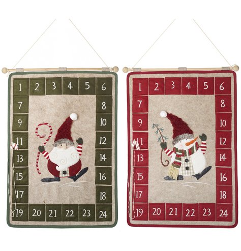 2/a Santa & Snowman Hanging Fabric Advents 74cm