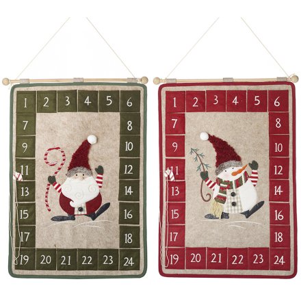 2/A Santa & Snowman Hanging Fabric Advents, 74cm