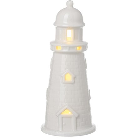 White Lighthouse With Led, 20cm
