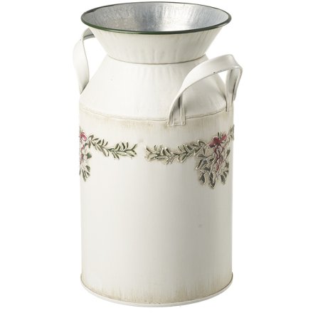  Tall Cream Metal Bucket Vase, 23cm