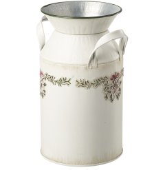 Tall Cream Metal Decorated Bucket
