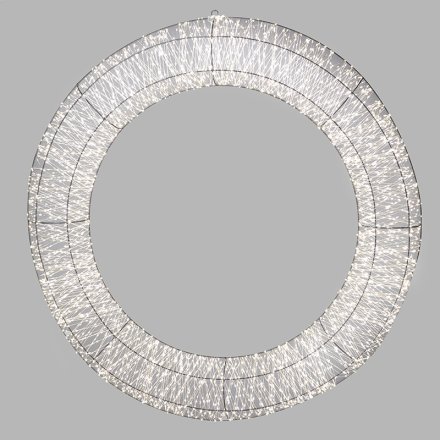 Silver LED Round Wreath, 100cm