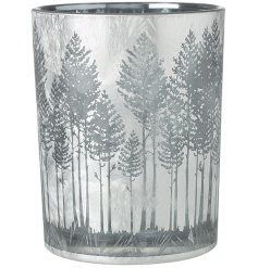 Enhance your home's atmosphere with this candle holder featuring a charming forest design.
