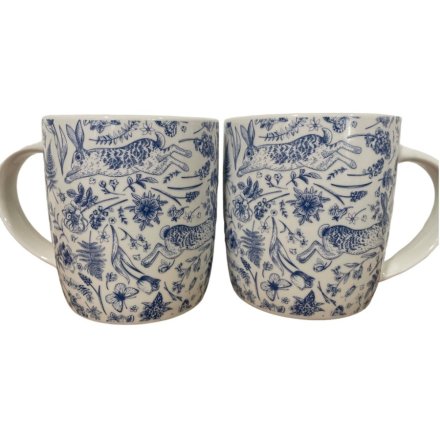 Floral Blue Hare Tea / Coffee Mug, 12cm