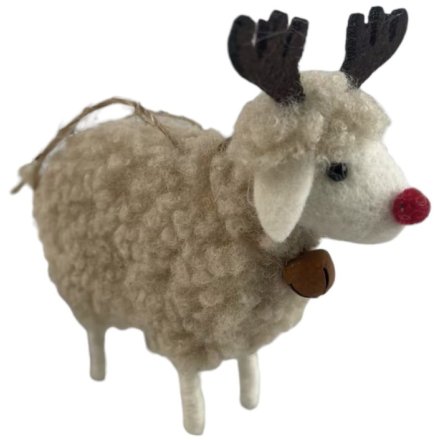 Wool Sheep W/ Antlers, 11cm