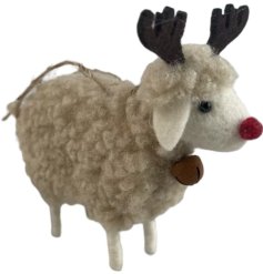Wool Sheep W/ Antlers, 11cm